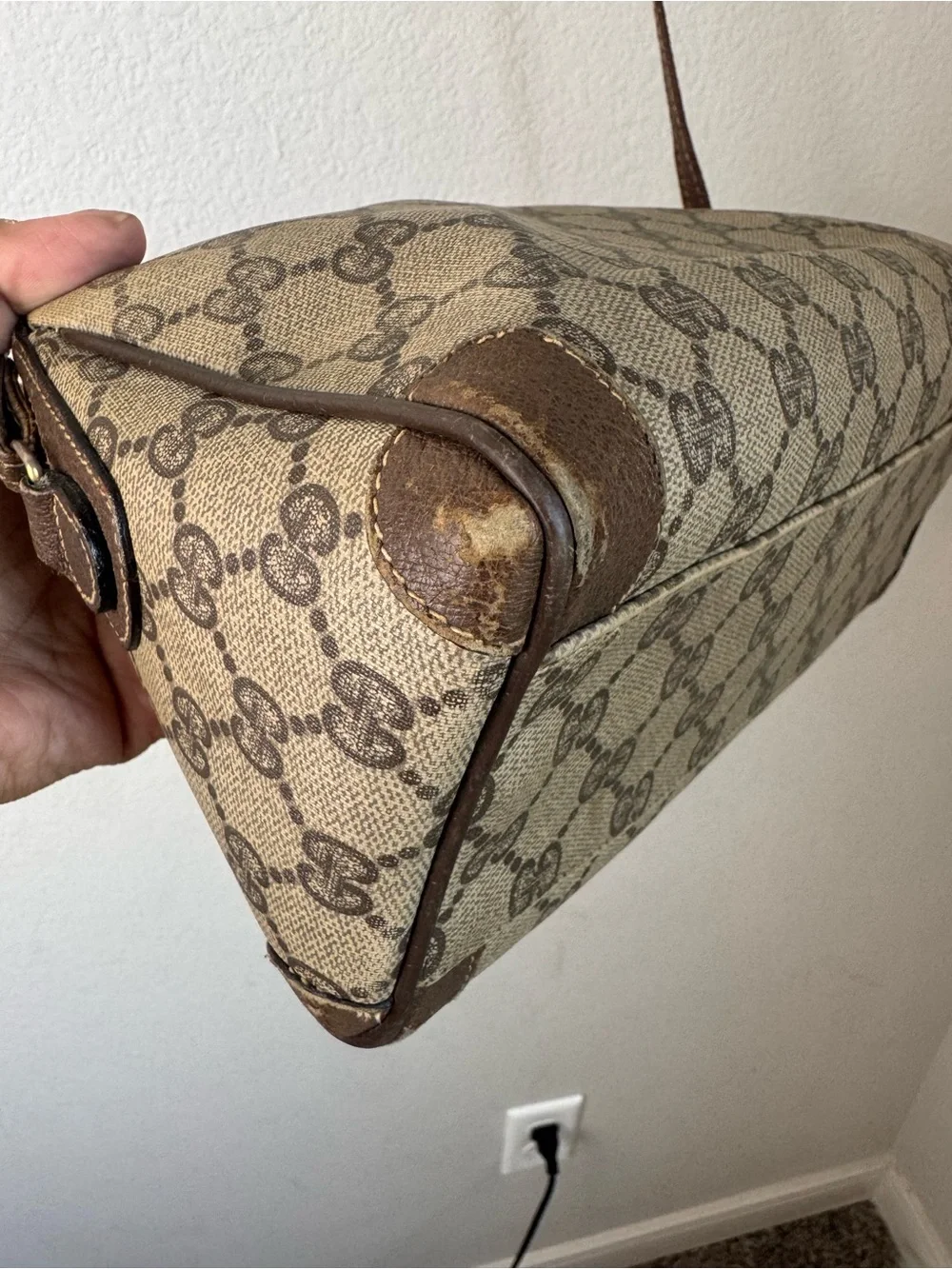 Vintage Gucci Brown & Beige GG Canvas Crossbody Bag